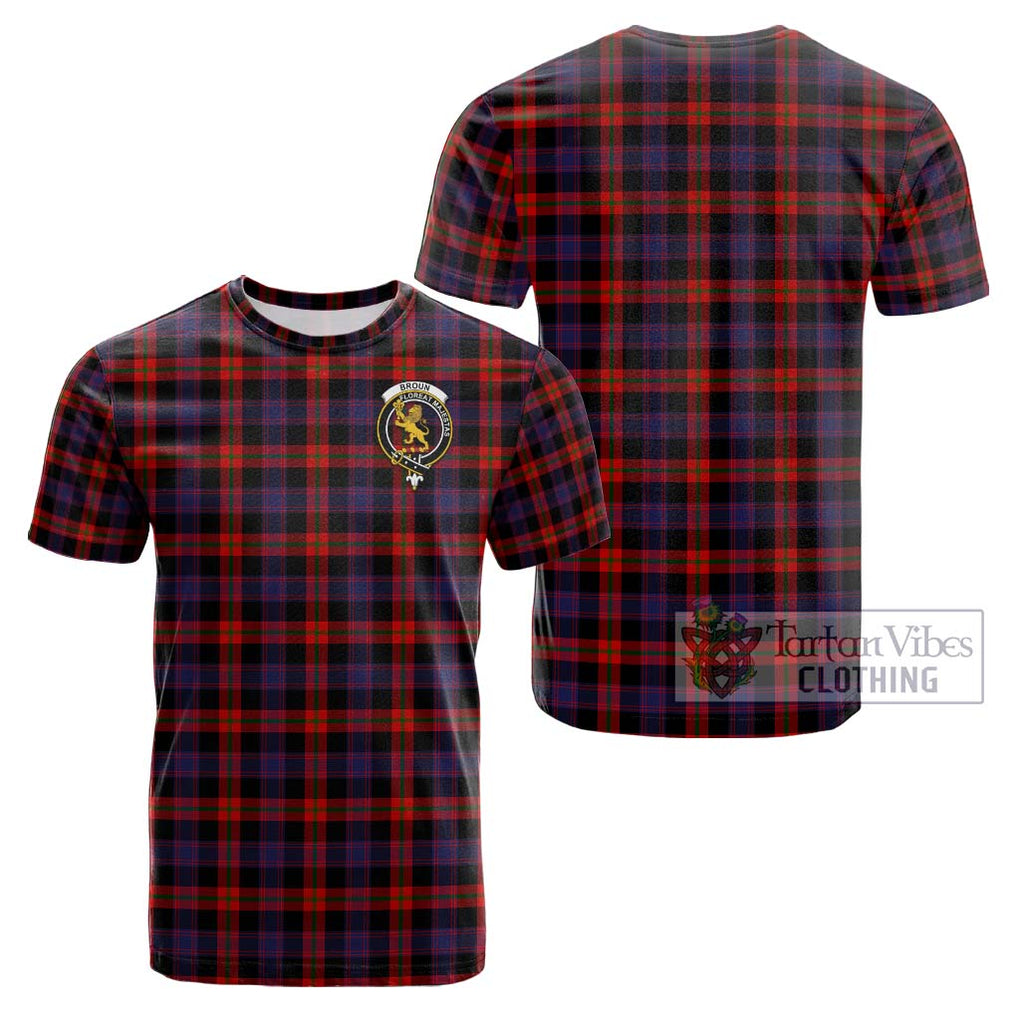 Broun Modern Tartan Cotton T-Shirt with Family Crest Kid's Shirt - Tartanvibesclothing Shop