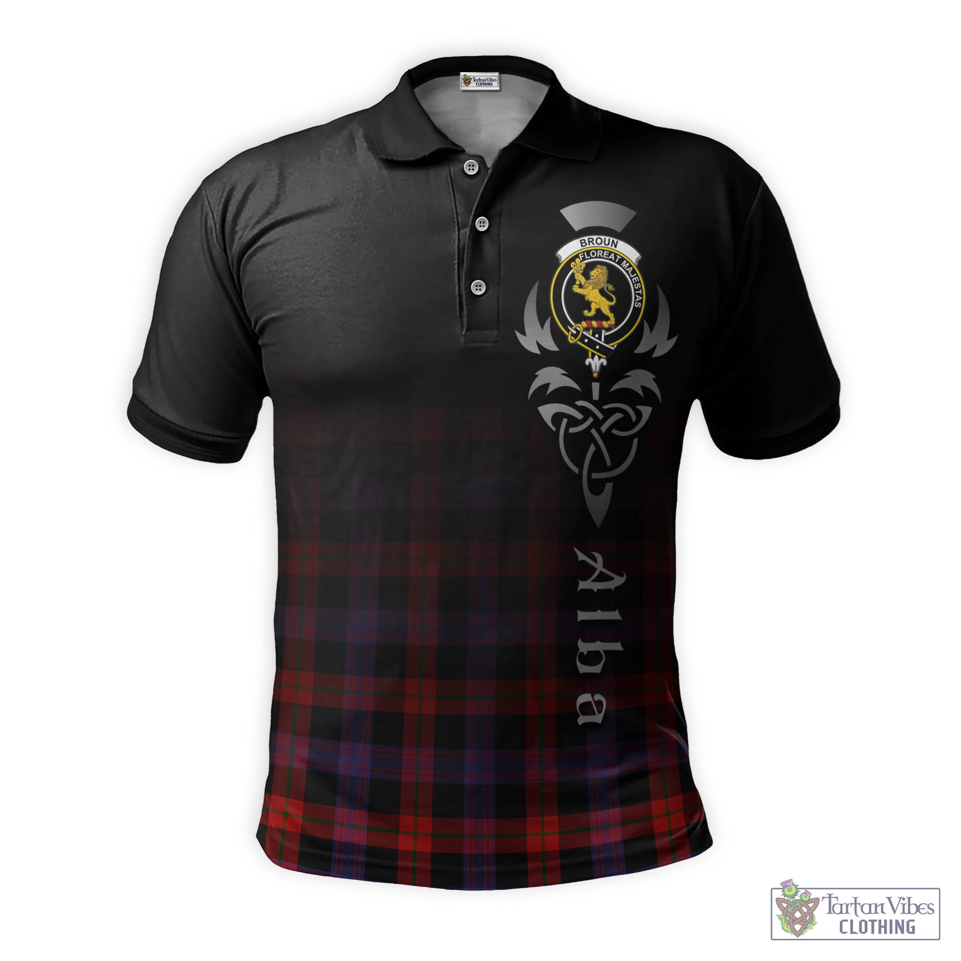 Tartan Vibes Clothing Broun Modern Tartan Polo Shirt Featuring Alba Gu Brath Family Crest Celtic Inspired