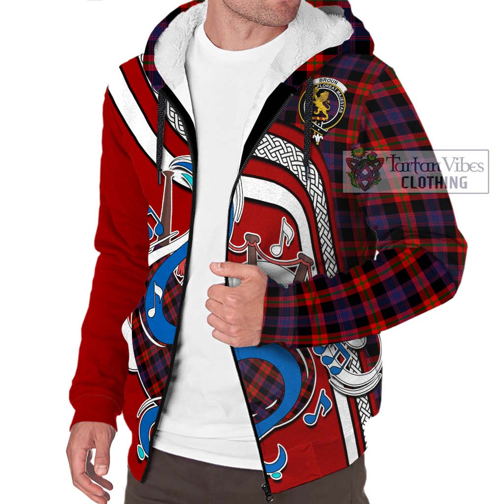 Broun Modern Tartan Sherpa Hoodie with Epic Bagpipe Style Unisex - Tartanvibesclothing Shop