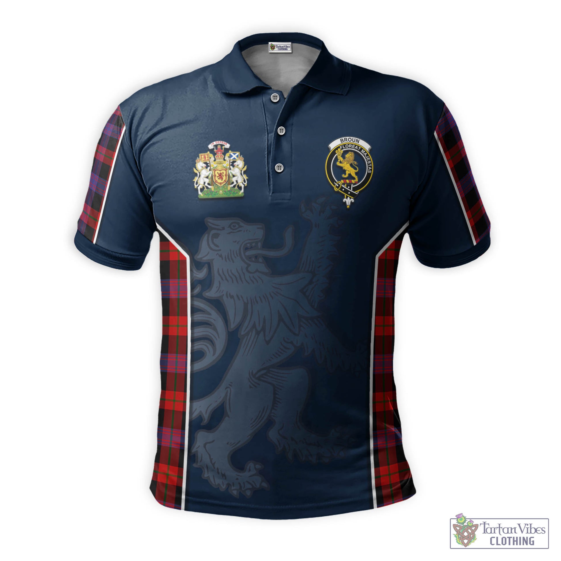 Tartan Vibes Clothing Broun Modern Tartan Men's Polo Shirt with Family Crest and Lion Rampant Vibes Sport Style