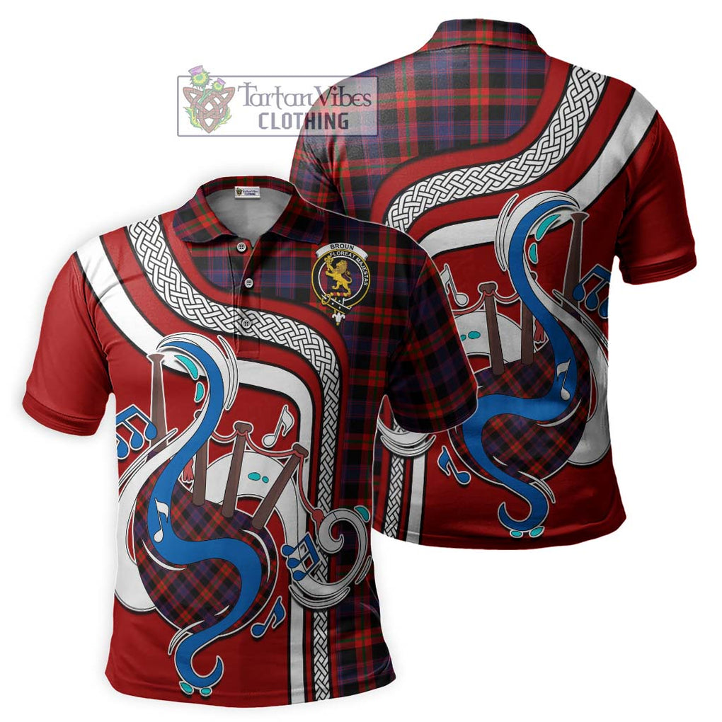 Tartan Vibes Clothing Broun Modern Tartan Polo Shirt with Epic Bagpipe Style