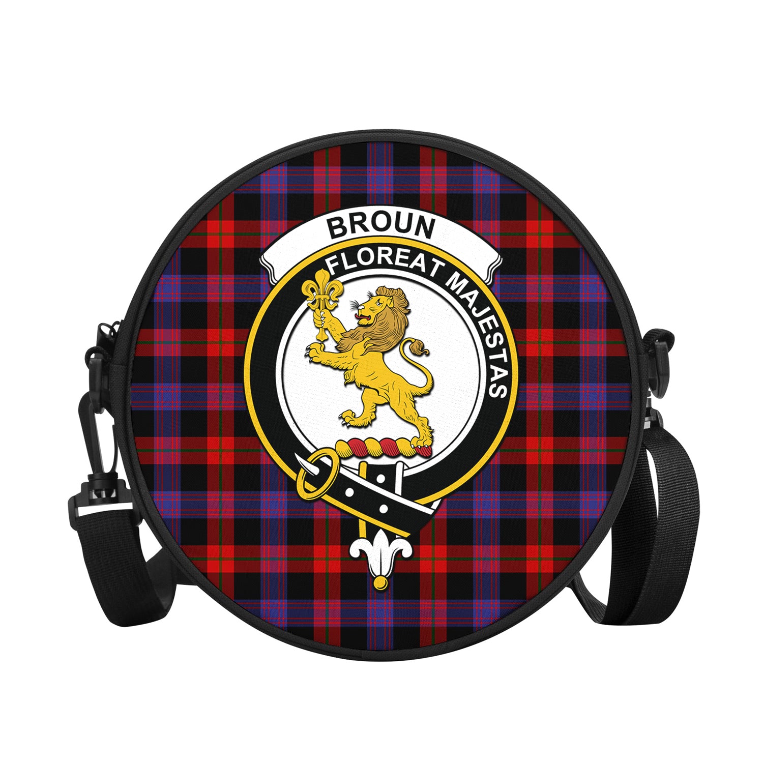 Broun Modern Tartan Round Satchel Bags with Family Crest - Tartanvibesclothing