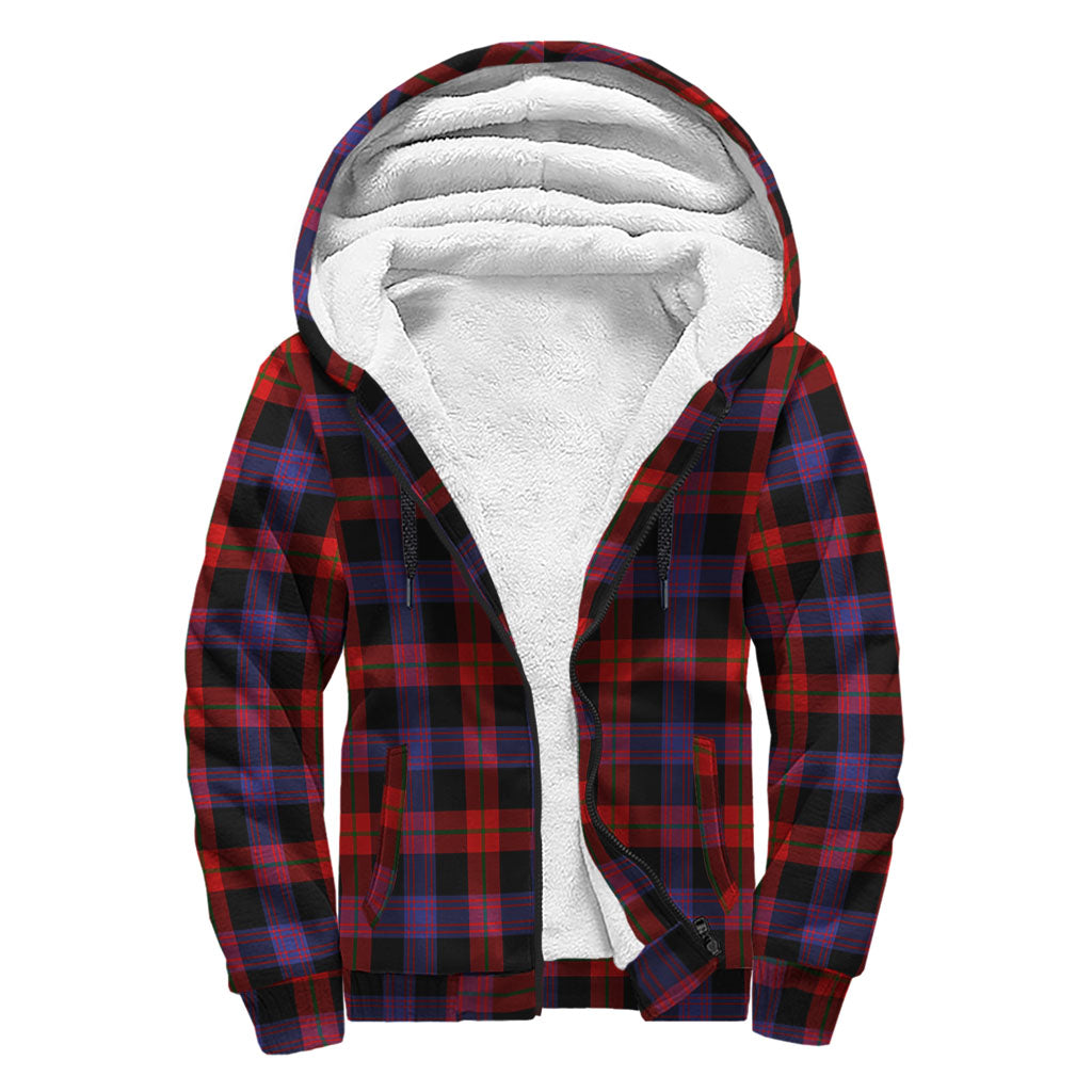 Broun Modern Tartan Sherpa Hoodie with Family Crest - Tartanvibesclothing