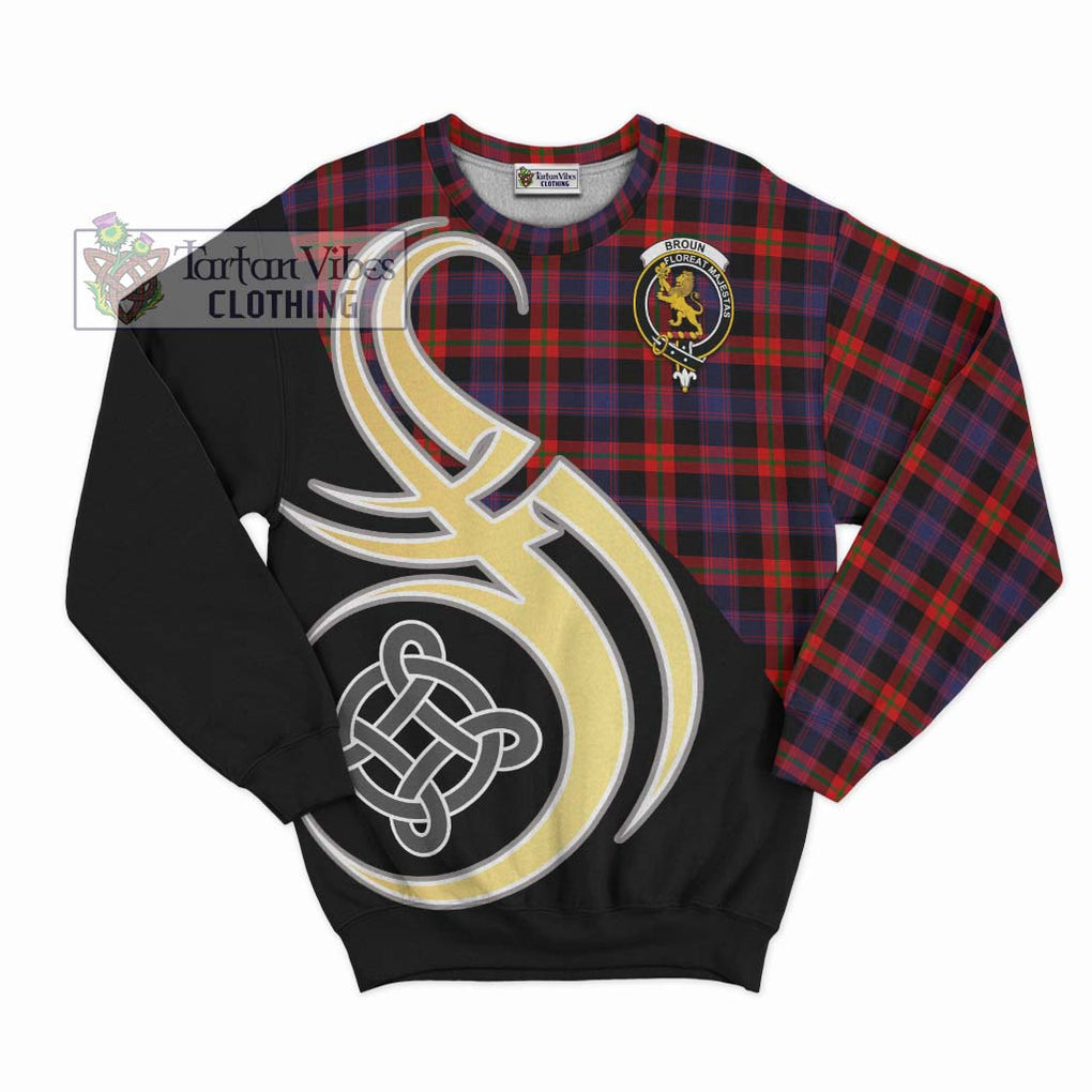 Broun Modern Tartan Sweatshirt with Family Crest and Celtic Symbol Style - Tartan Vibes Clothing