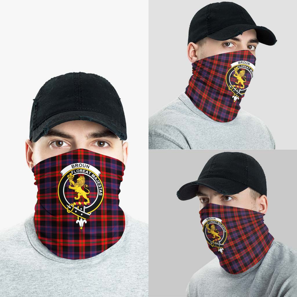 Broun Modern Tartan Neck Gaiters, Tartan Bandanas, Tartan Head Band with Family Crest