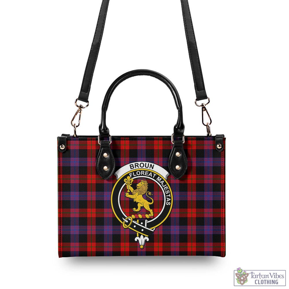 Tartan Vibes Clothing Broun Modern Tartan Luxury Leather Handbags with Family Crest