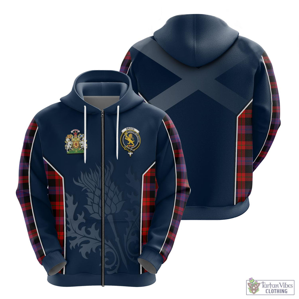 Tartan Vibes Clothing Broun Modern Tartan Hoodie with Family Crest and Scottish Thistle Vibes Sport Style