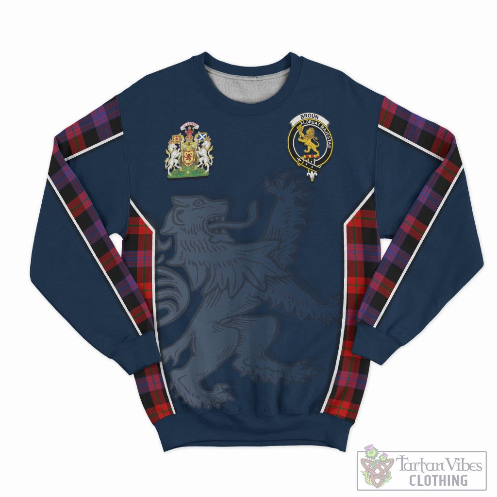 Tartan Vibes Clothing Broun Modern Tartan Sweater with Family Crest and Lion Rampant Vibes Sport Style