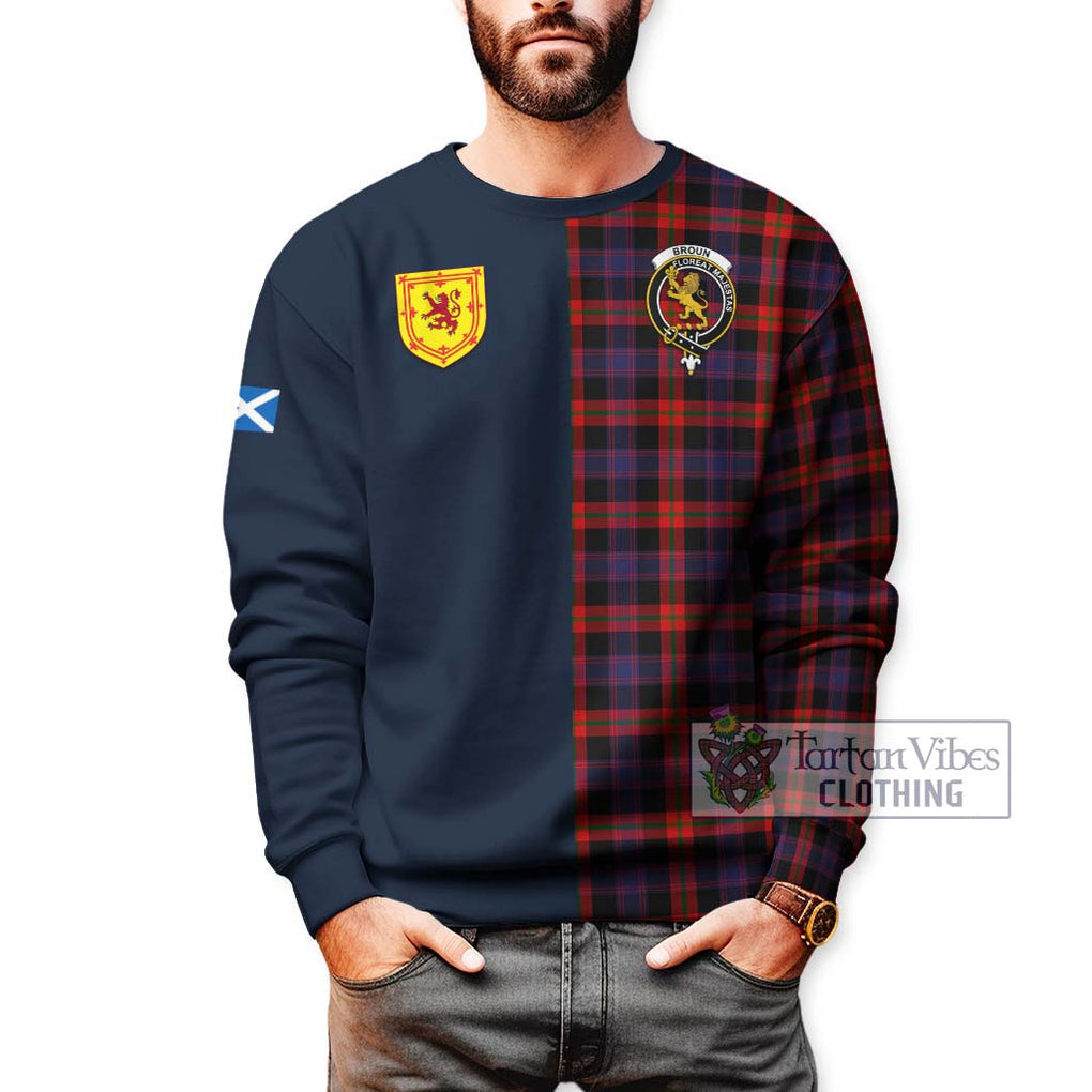 Tartan Vibes Clothing Broun Modern Tartan Sweatshirt with Scottish Lion Royal Arm Half Style