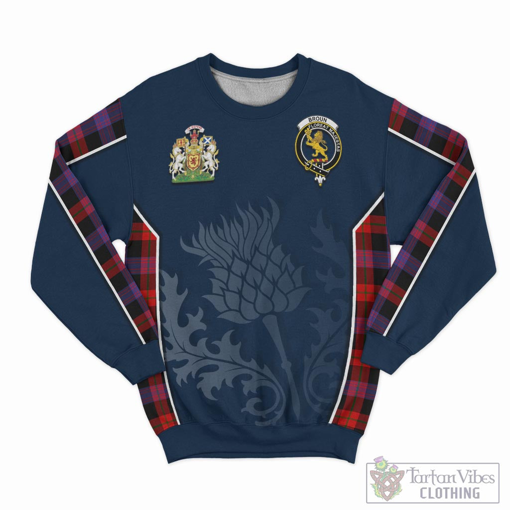 Tartan Vibes Clothing Broun Modern Tartan Sweatshirt with Family Crest and Scottish Thistle Vibes Sport Style