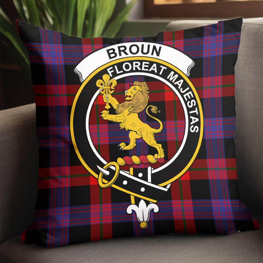 Broun Modern Tartan Pillow Cover with Family Crest - Tartanvibesclothing