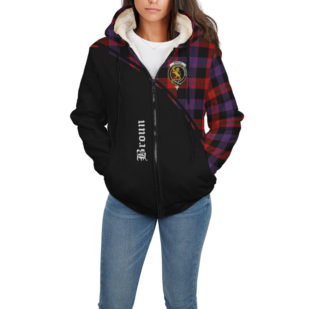 Broun Modern Tartan Sherpa Hoodie with Family Crest Curve Style - Tartanvibesclothing