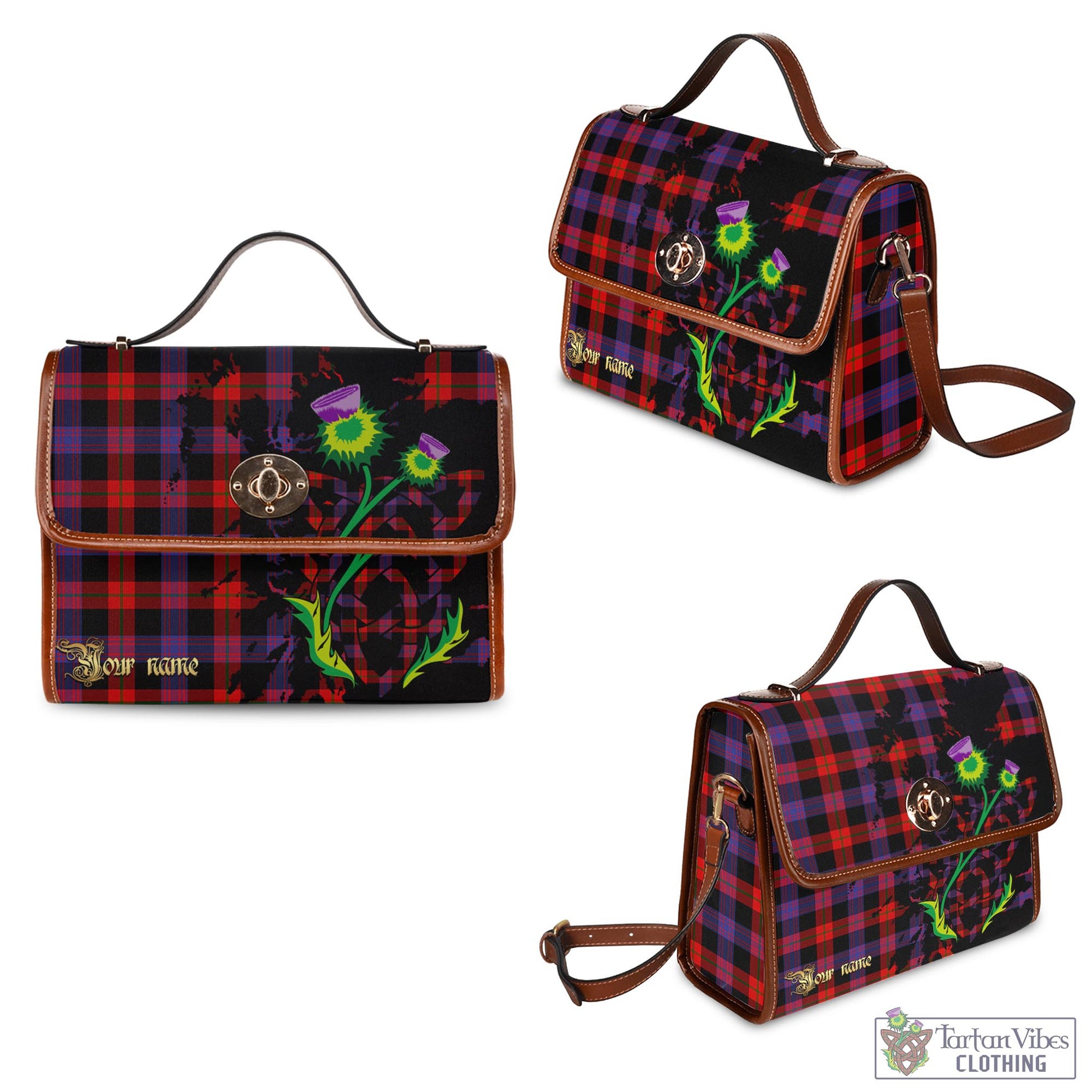 Tartan Vibes Clothing Broun Modern Tartan Waterproof Canvas Bag with Scotland Map and Thistle Celtic Accents