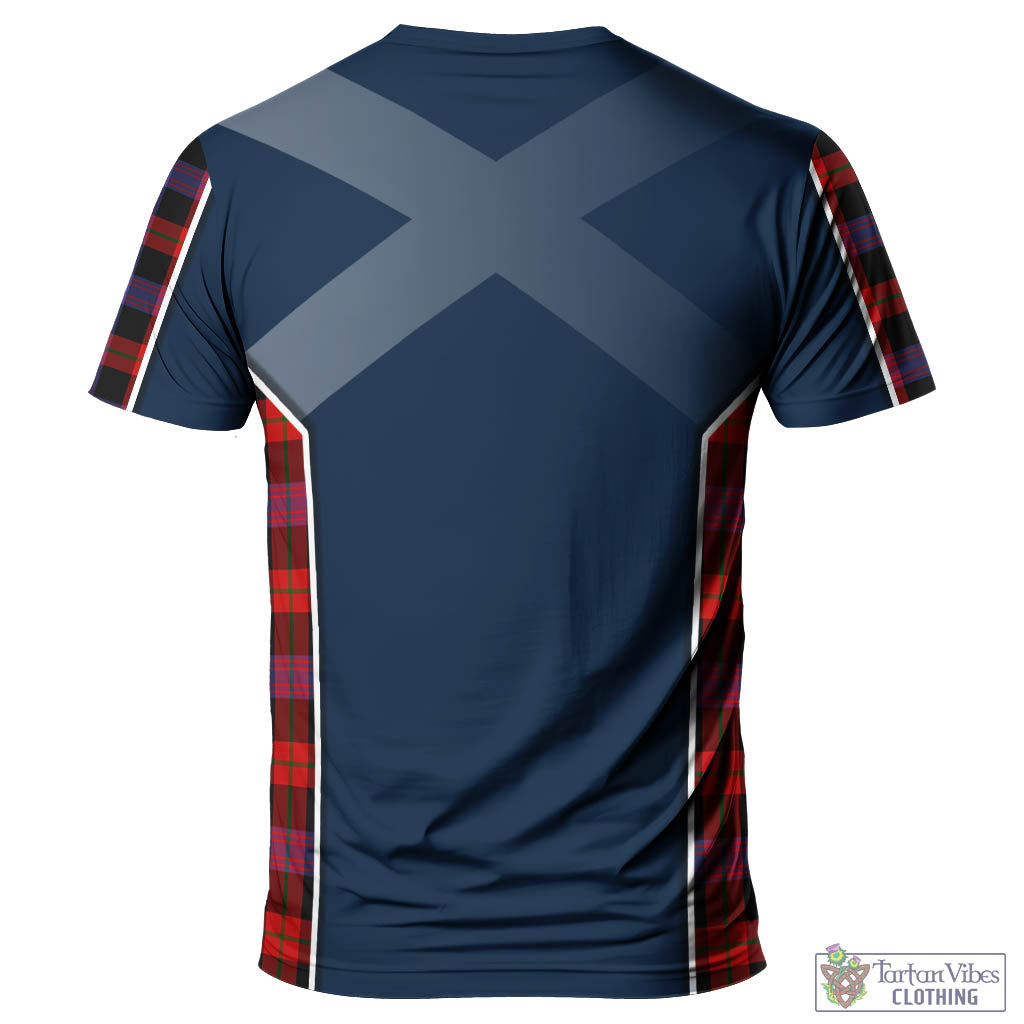 Tartan Vibes Clothing Broun Modern Tartan T-Shirt with Family Crest and Scottish Thistle Vibes Sport Style