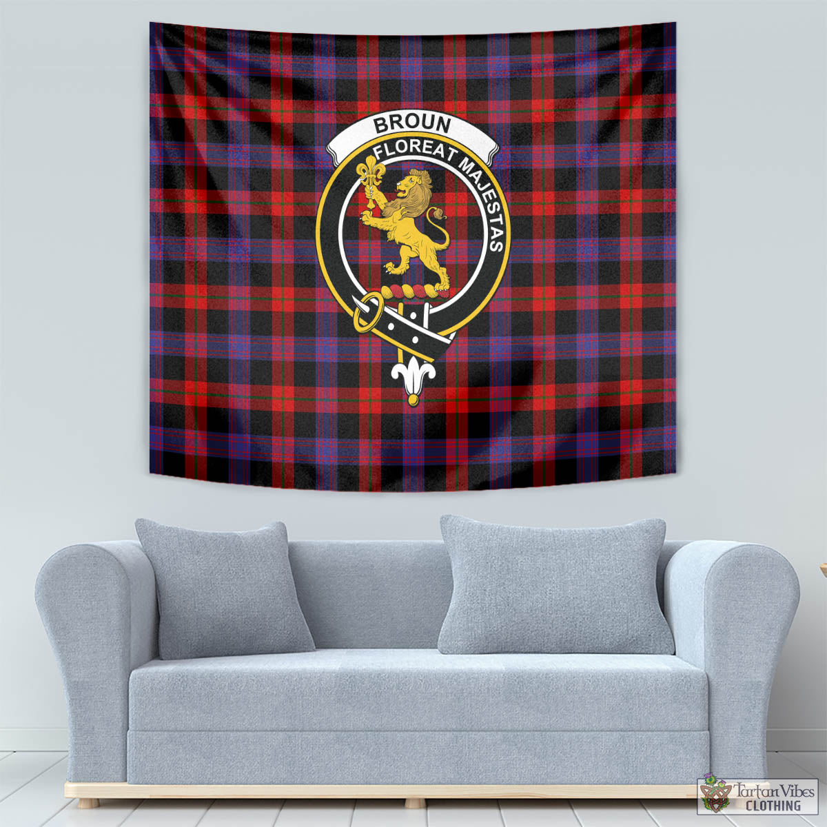 Tartan Vibes Clothing Broun Modern Tartan Tapestry Wall Hanging and Home Decor for Room with Family Crest