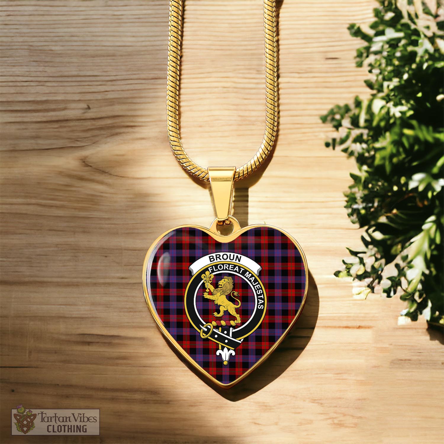 Tartan Vibes Clothing Broun Modern Tartan Heart Necklace with Family Crest