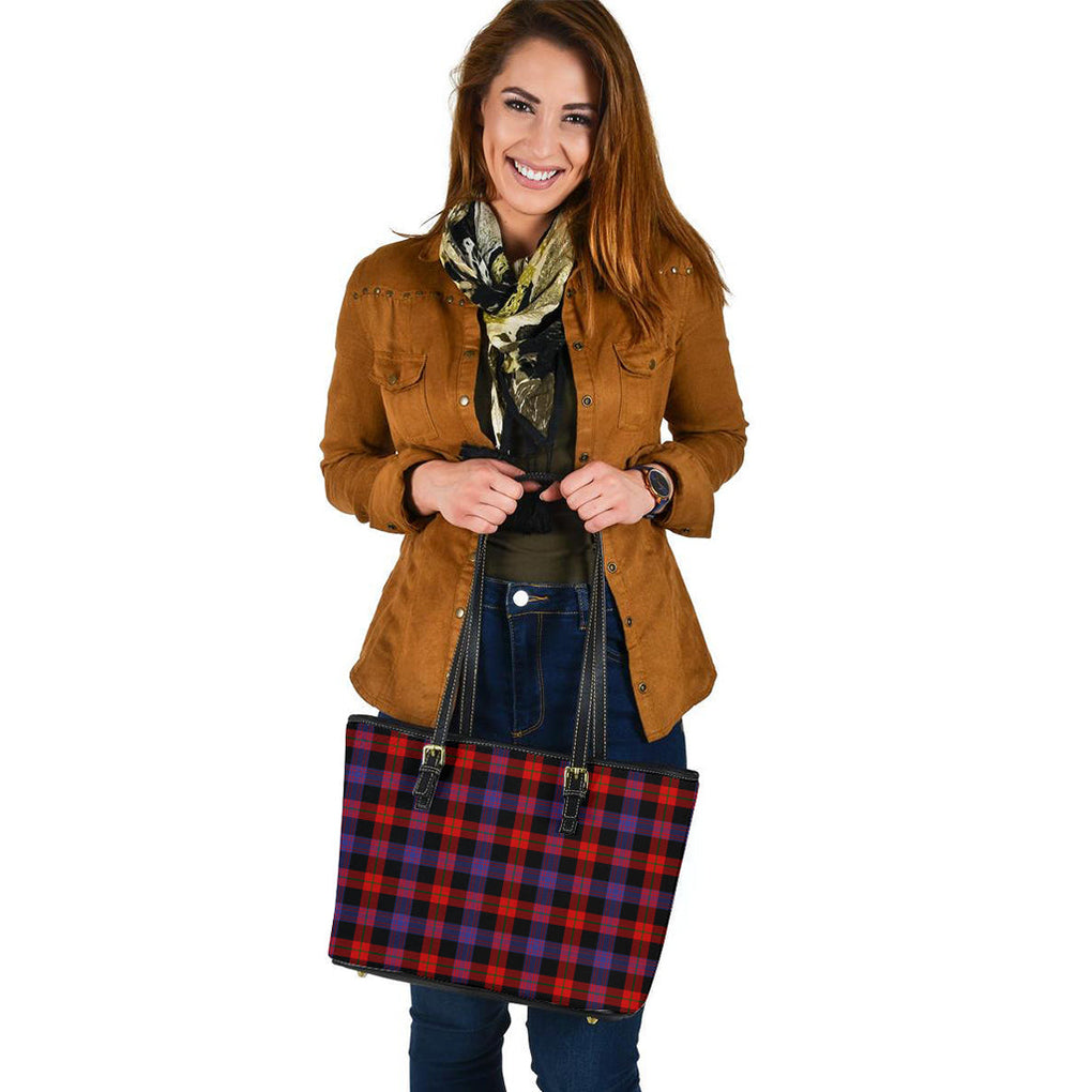 Broun Modern Tartan Leather Tote Bag - Tartanvibesclothing