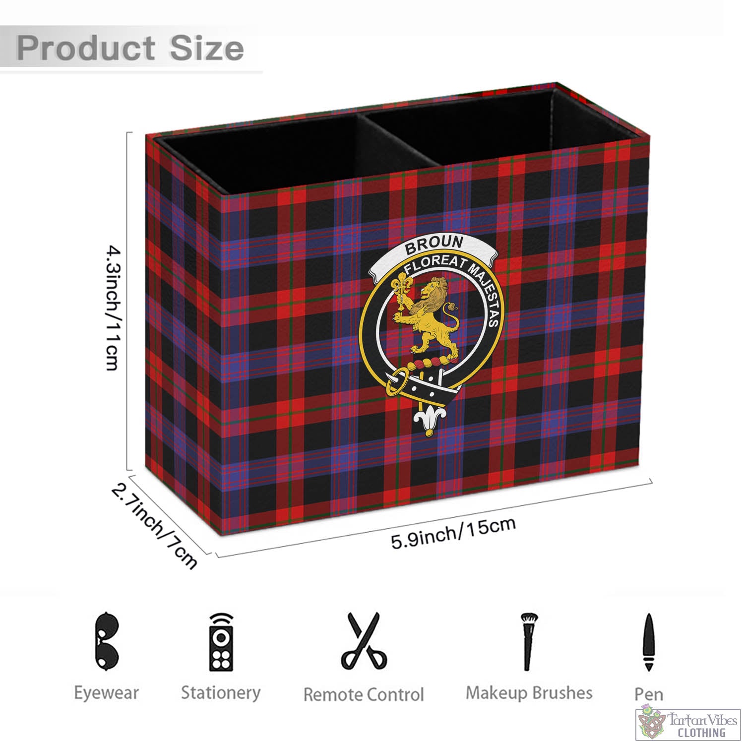 Tartan Vibes Clothing Broun Modern Tartan Pen Holder with Family Crest