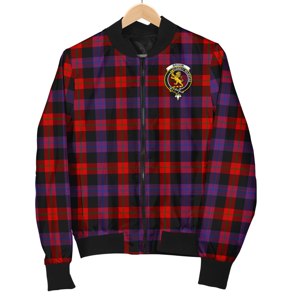 Broun Modern Tartan Bomber Jacket with Family Crest - Tartanvibesclothing