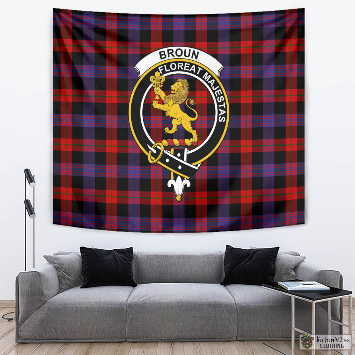 Tartan Vibes Clothing Broun Modern Tartan Tapestry Wall Hanging and Home Decor for Room with Family Crest