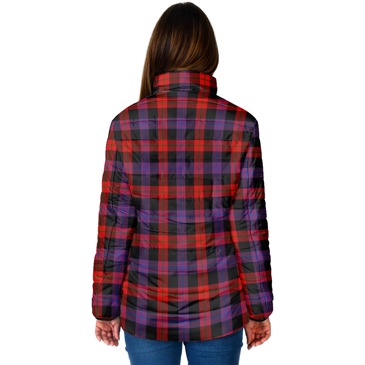 Broun Modern Tartan Padded Jacket with Family Crest - Tartan Vibes Clothing