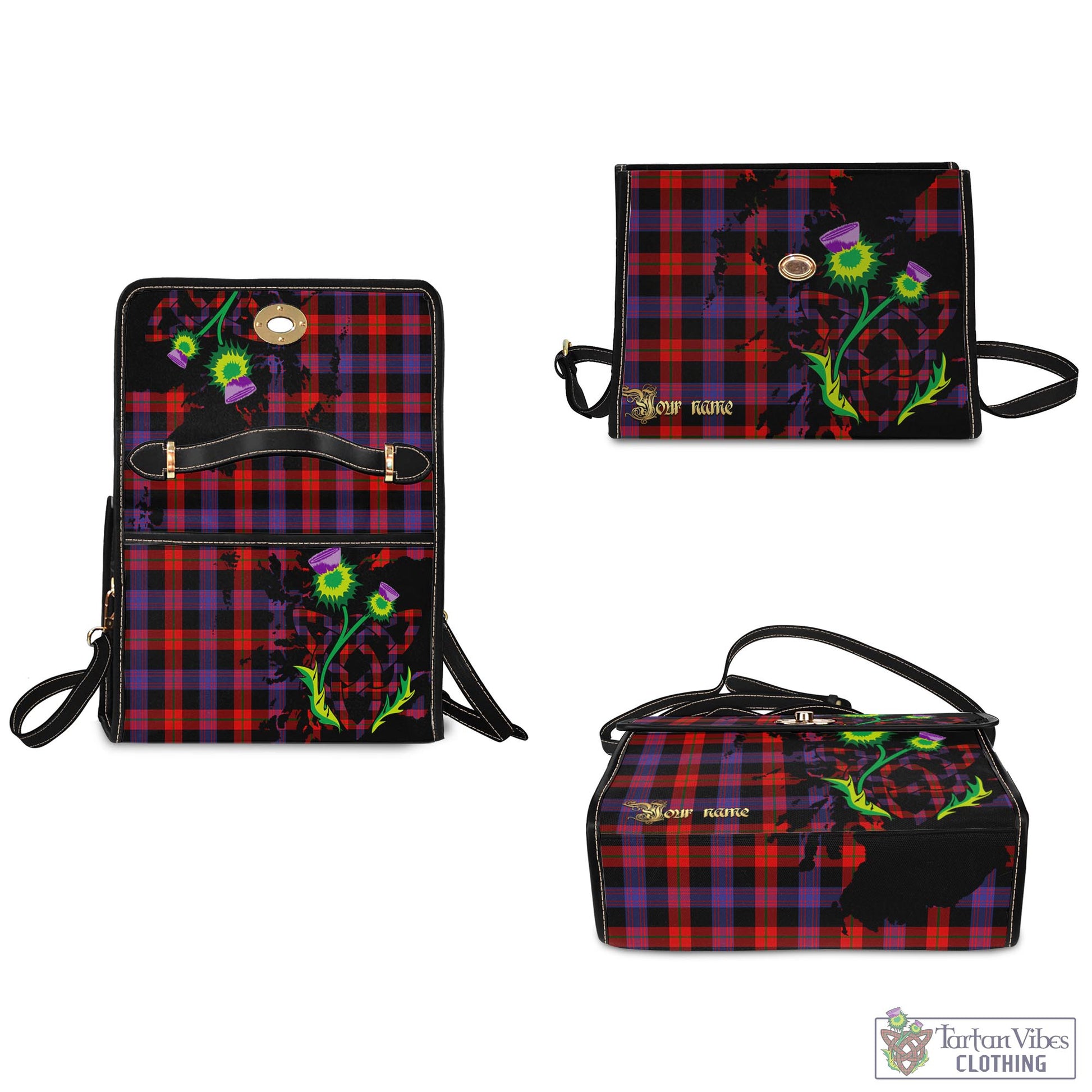 Tartan Vibes Clothing Broun Modern Tartan Waterproof Canvas Bag with Scotland Map and Thistle Celtic Accents