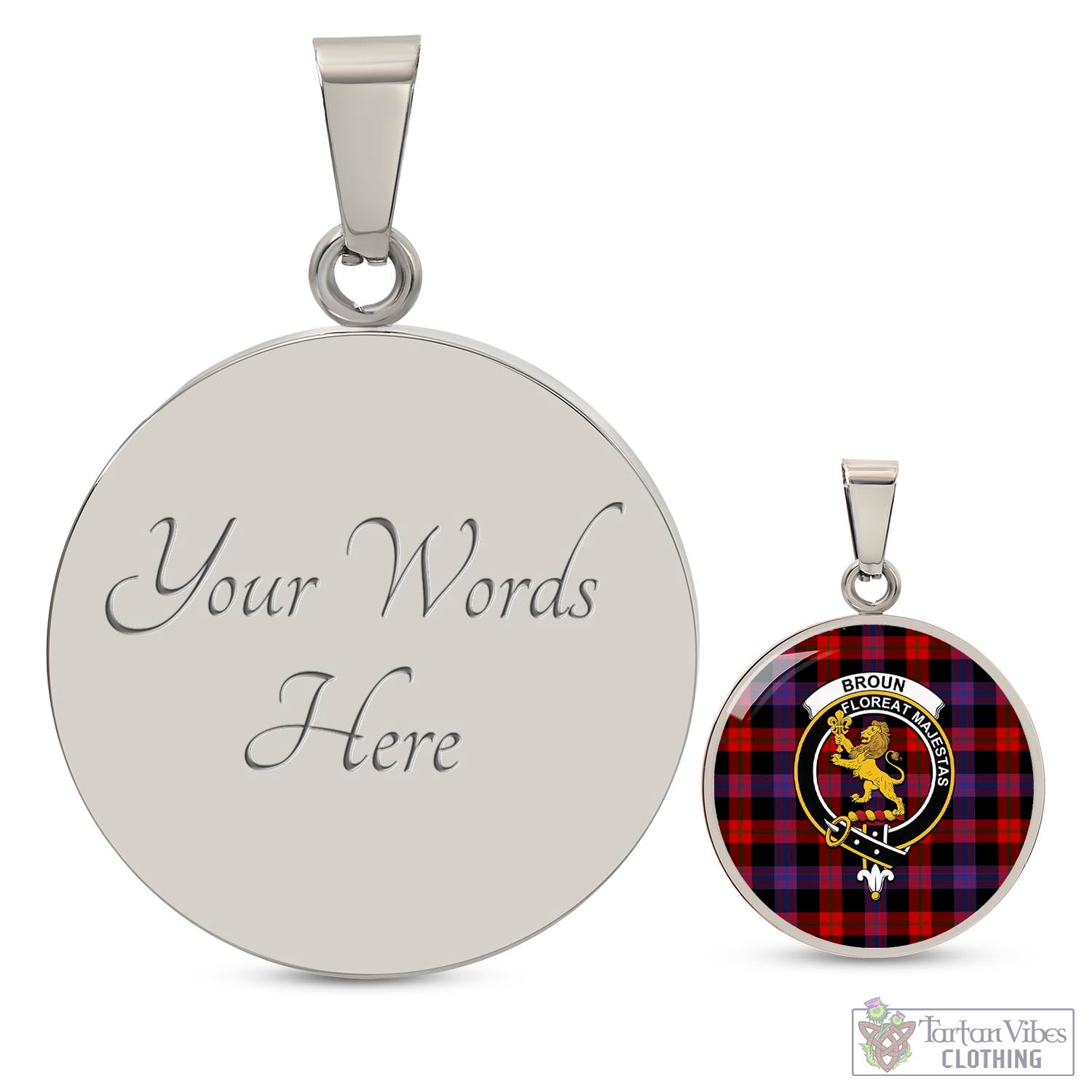 Tartan Vibes Clothing Broun Modern Tartan Circle Necklace with Family Crest