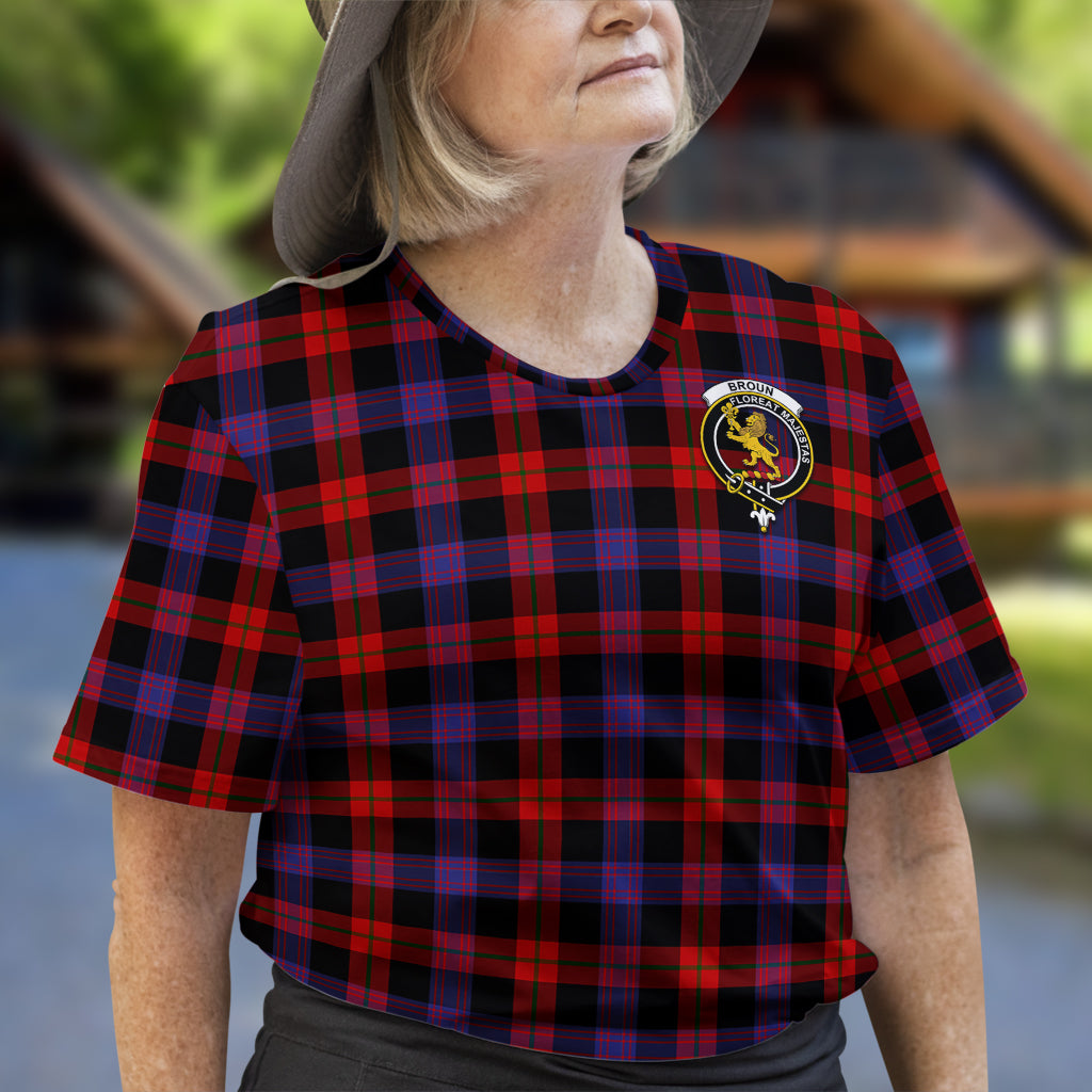 Broun Modern Tartan T-Shirt with Family Crest - Tartan Vibes Clothing