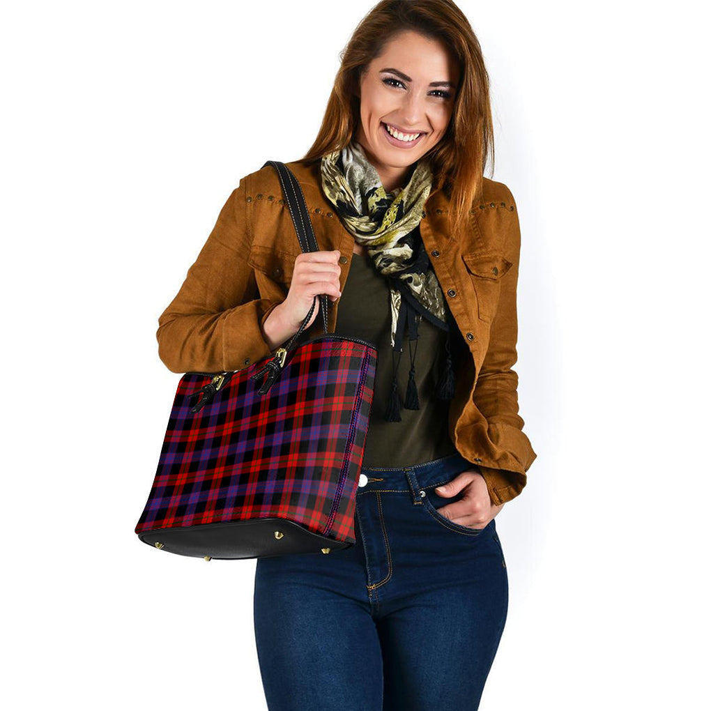 Broun Modern Tartan Leather Tote Bag - Tartanvibesclothing