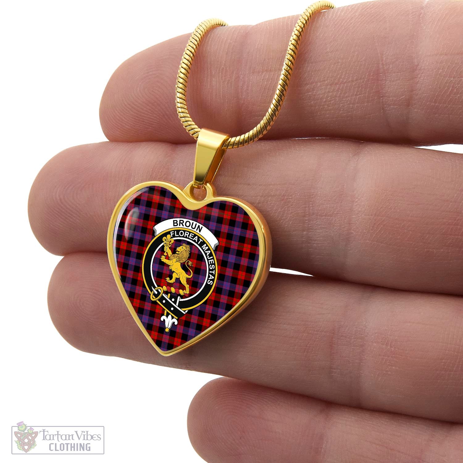 Tartan Vibes Clothing Broun Modern Tartan Heart Necklace with Family Crest