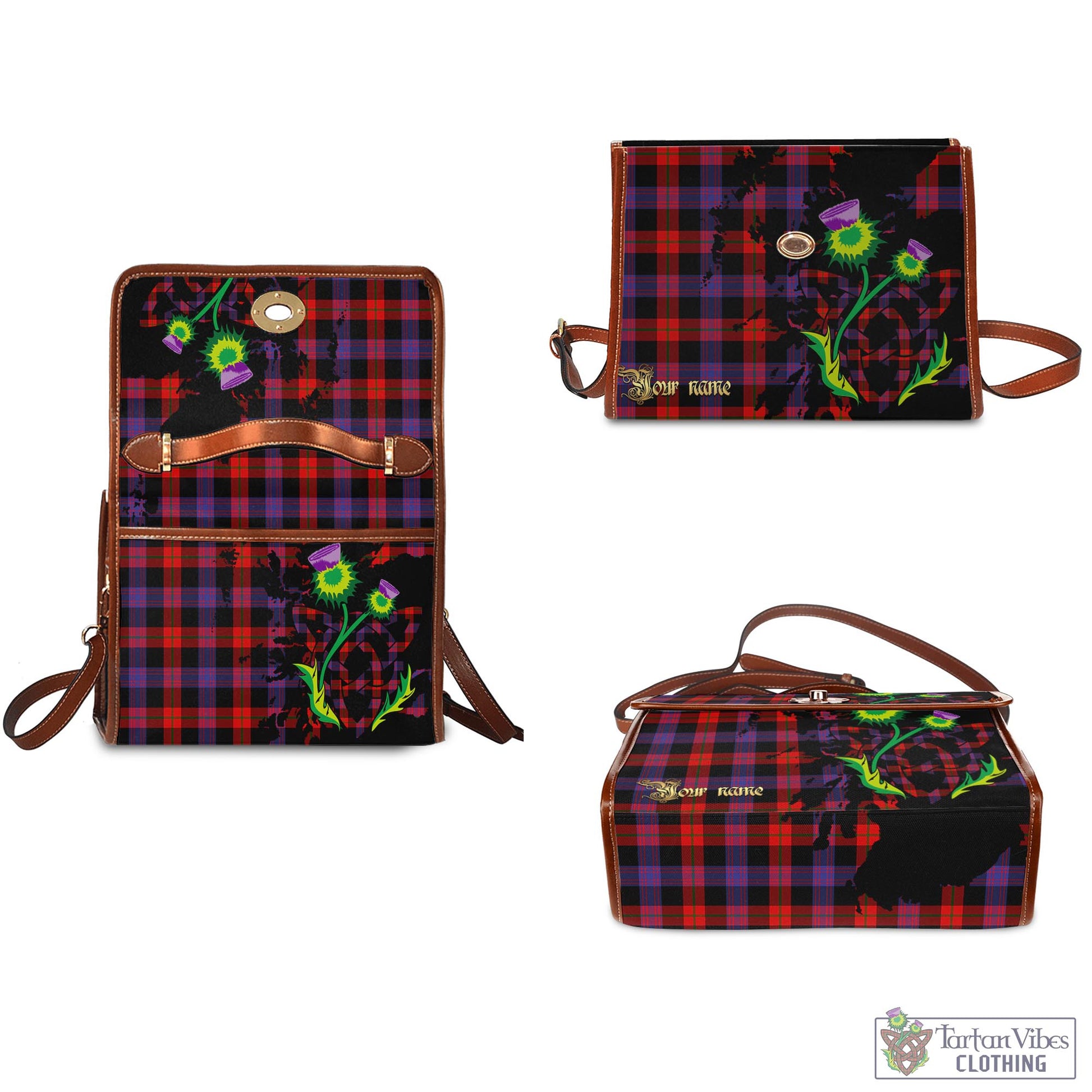 Tartan Vibes Clothing Broun Modern Tartan Waterproof Canvas Bag with Scotland Map and Thistle Celtic Accents