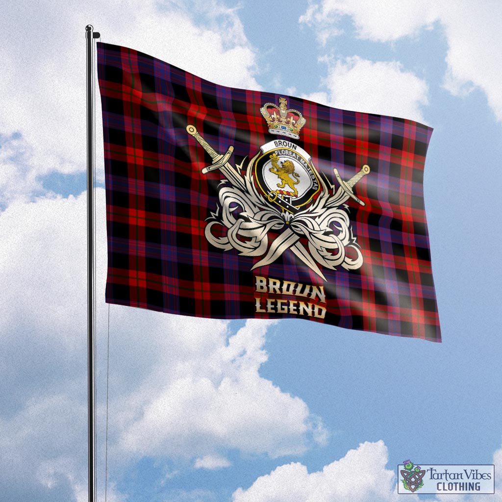 Tartan Vibes Clothing Broun Modern Tartan Flag with Clan Crest and the Golden Sword of Courageous Legacy