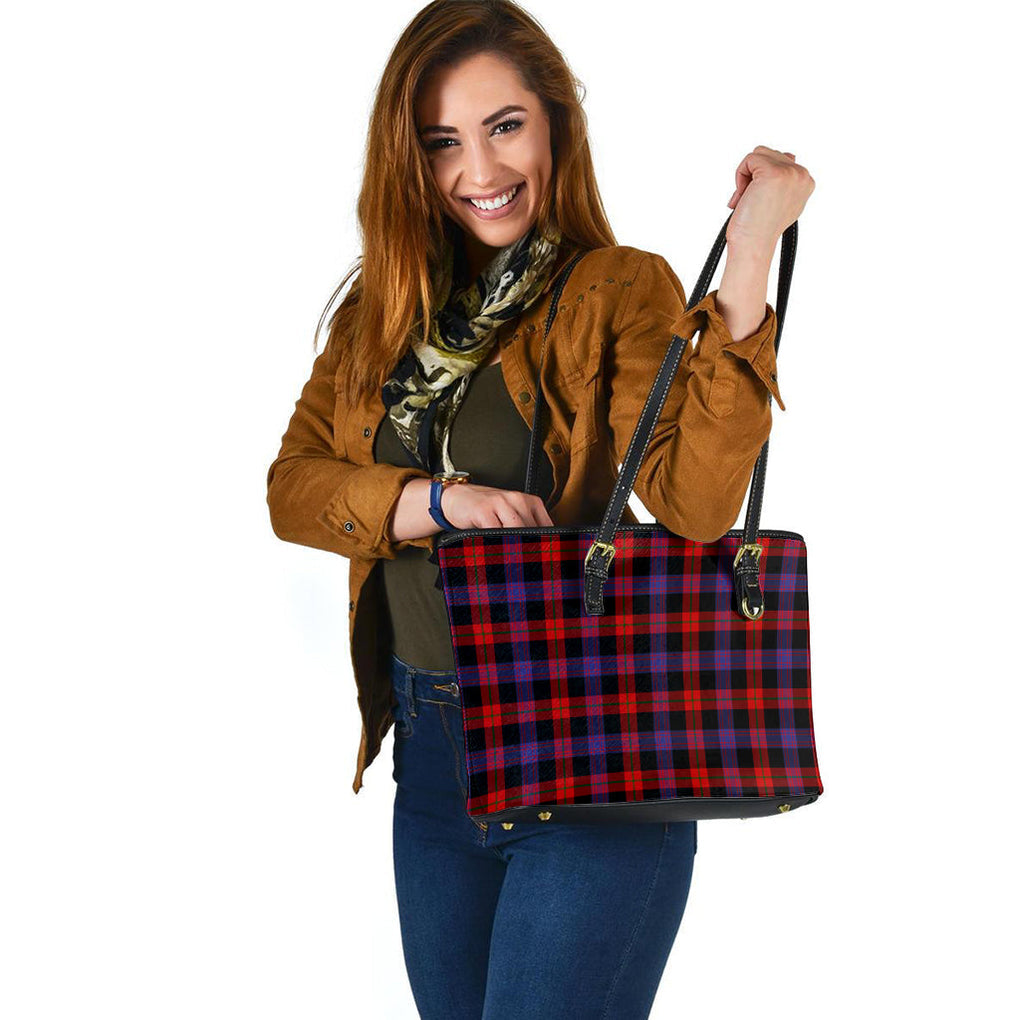 Broun Modern Tartan Leather Tote Bag - Tartanvibesclothing