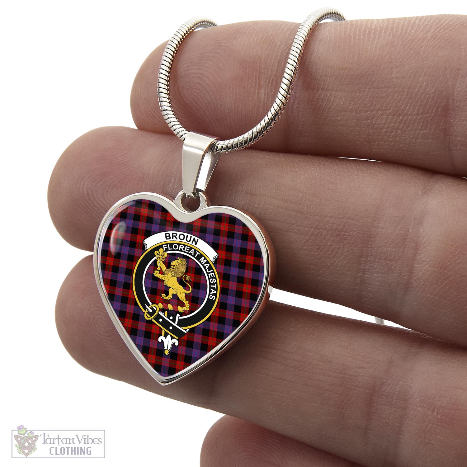 Tartan Vibes Clothing Broun Modern Tartan Heart Necklace with Family Crest