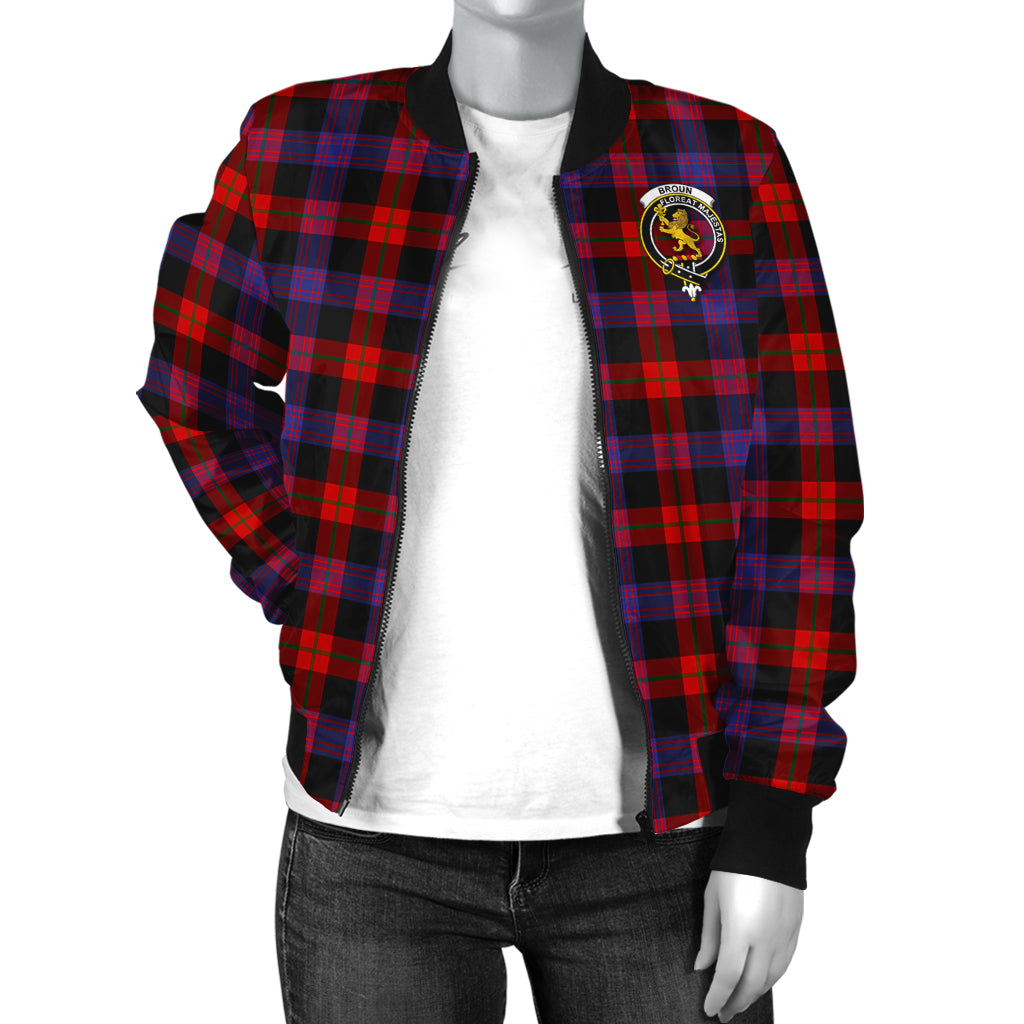 Broun Modern Tartan Bomber Jacket with Family Crest - Tartanvibesclothing