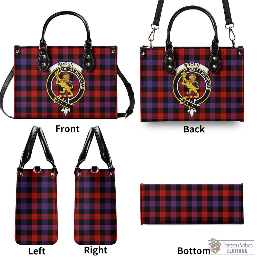 Tartan Vibes Clothing Broun Modern Tartan Luxury Leather Handbags with Family Crest