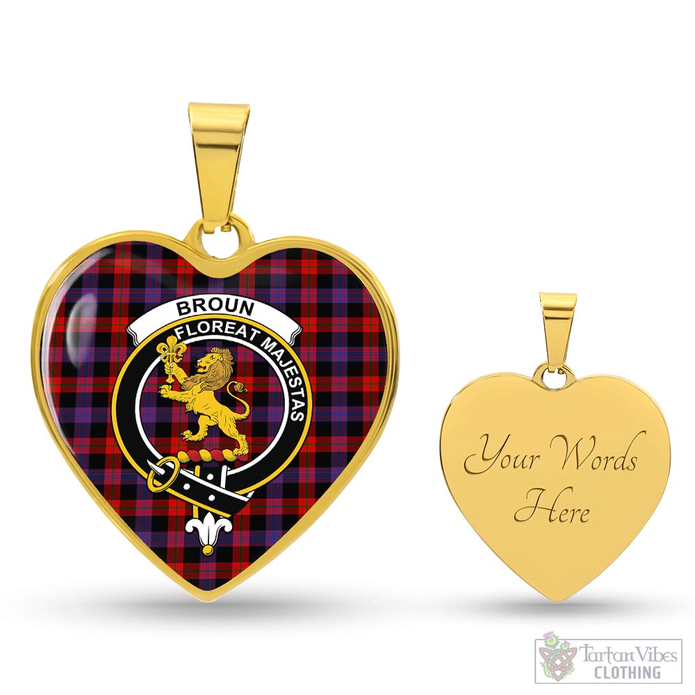 Tartan Vibes Clothing Broun Modern Tartan Heart Necklace with Family Crest