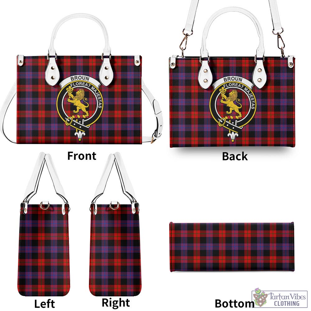 Tartan Vibes Clothing Broun Modern Tartan Luxury Leather Handbags with Family Crest