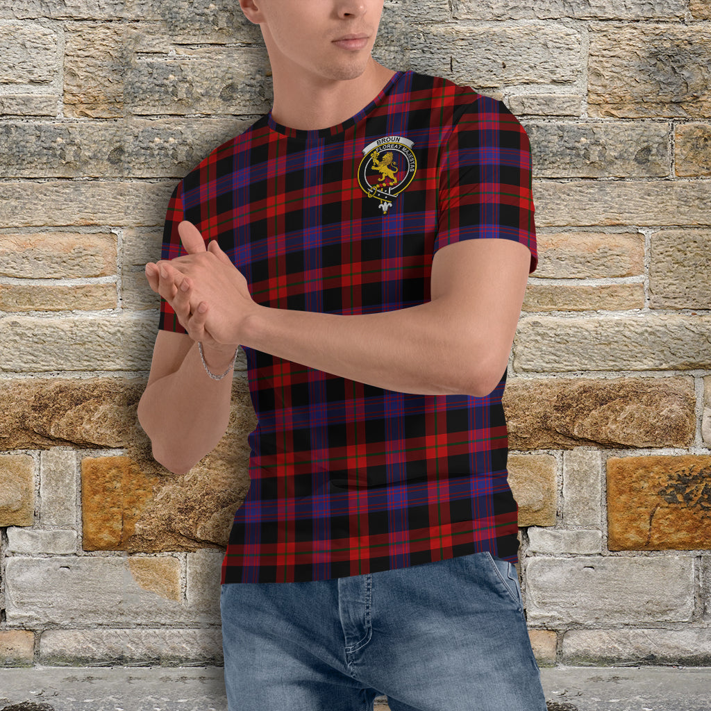 Broun Modern Tartan T-Shirt with Family Crest - Tartan Vibes Clothing