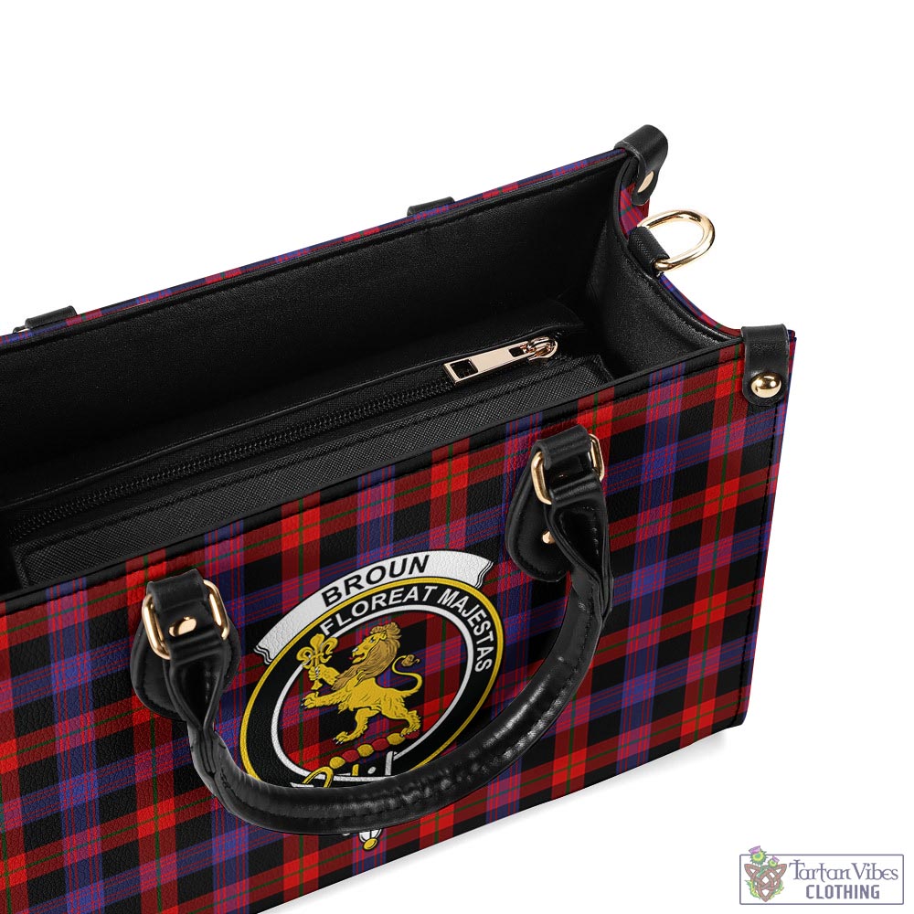 Tartan Vibes Clothing Broun Modern Tartan Luxury Leather Handbags with Family Crest