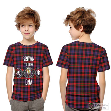 Brown (Broun) Tartan Kid T-Shirt with Family Crest DNA In Me Style Youth XL Size14 - Tartan Vibes Clothing