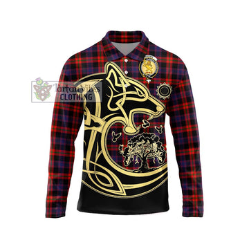 Brown (Broun) Tartan Long Sleeve Polo Shirt with Family Crest Celtic Wolf Style Unisex - Tartan Vibes Clothing