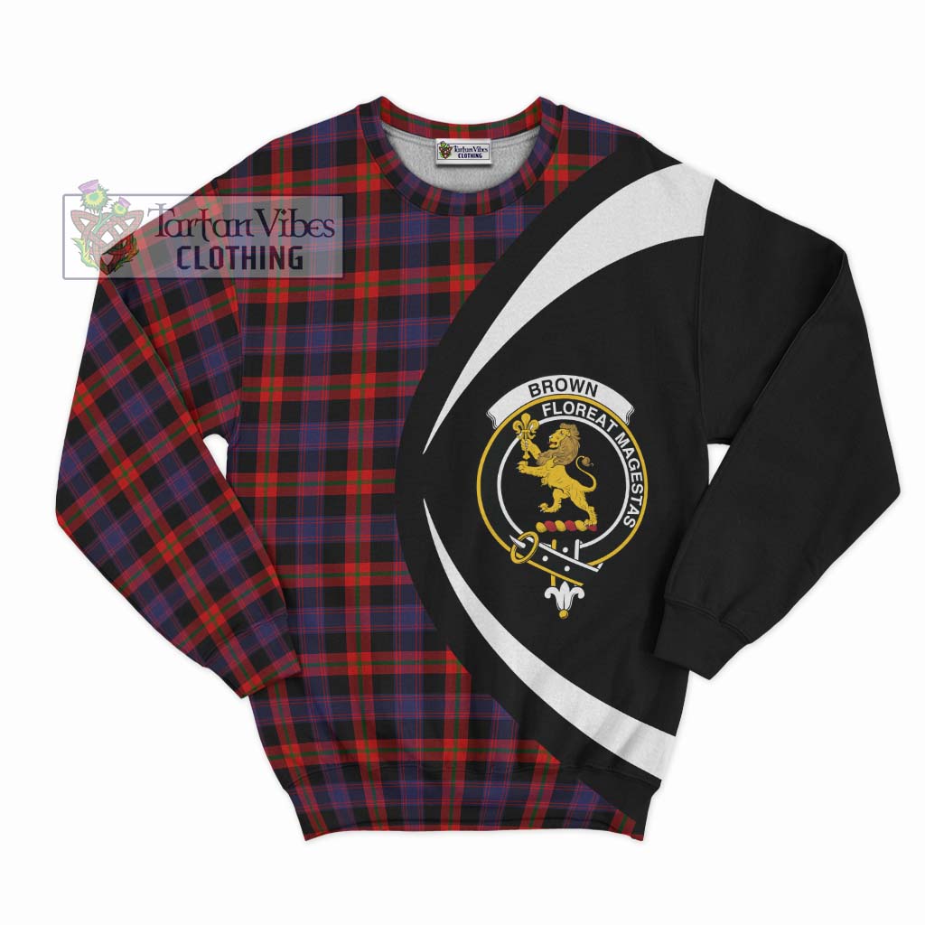 Brown (Broun) Tartan Sweatshirt with Family Crest Circle Style Unisex - Tartan Vibes Clothing