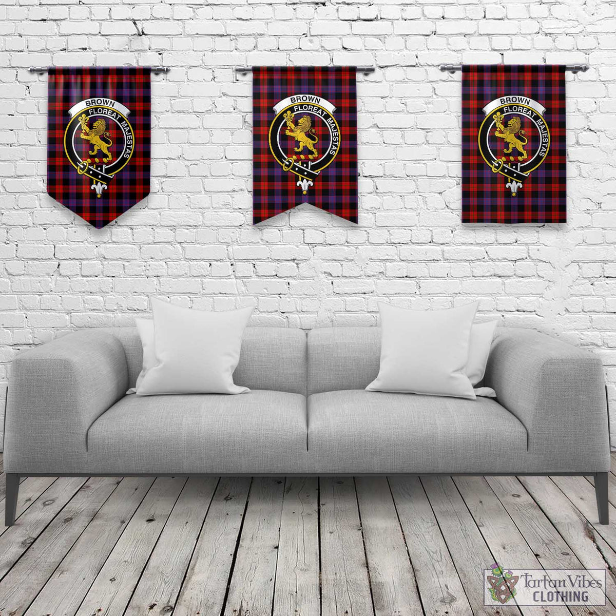 Brown (Broun) Tartan Gonfalon, Tartan Banner with Family Crest Rectangle - Tartan Vibes Clothing