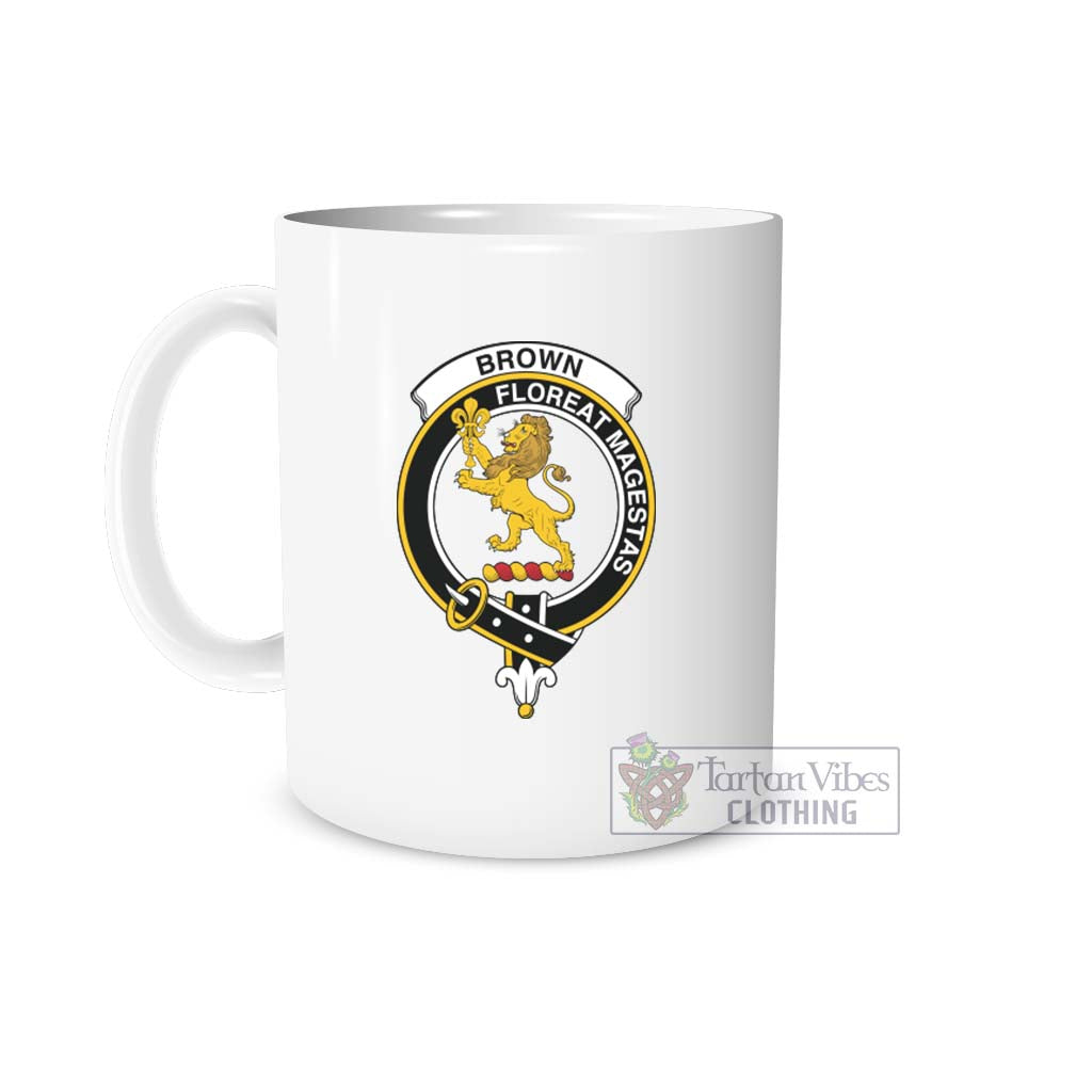 Brown (Broun) Family Crest Ceramic Mug White - 2D-tartanvibesclothing