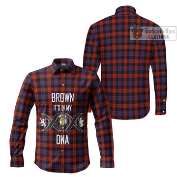 Brown (Broun) Tartan Long Sleeve Button Shirt with Family Crest DNA In Me Style Men's Shirt - Tartan Vibes Clothing