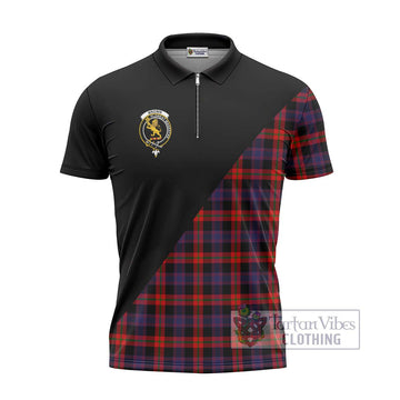 Brown (Broun) Tartan Zipper Polo Shirt with Family Crest and Military Logo Style - Tartan Vibes Clothing