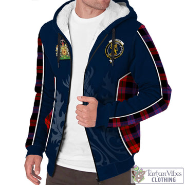 Brown Tartan Sherpa Hoodie with Family Crest and Scottish Thistle Vibes Sport Style
