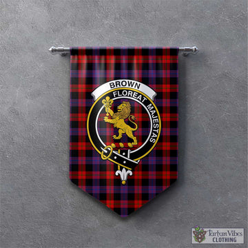 Brown (Broun) Tartan Gonfalon, Tartan Banner with Family Crest - Tartan Vibes Clothing