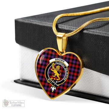 Brown (Broun) Tartan Heart Necklace with Family Crest - Tartan Vibes Clothing